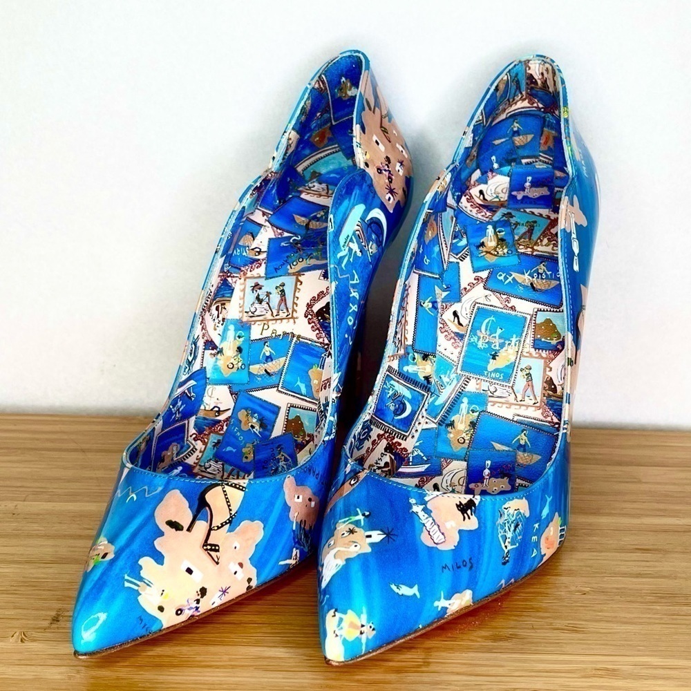 Christian Louboutin “Hot chick” swim pool, Blue Multi graphic. 100mm EU38.5 - Picture 10 of 13
